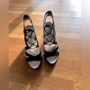 Sam Edelman Black Suede Strappy Chunk Heel Sandals Size 11M NEW!